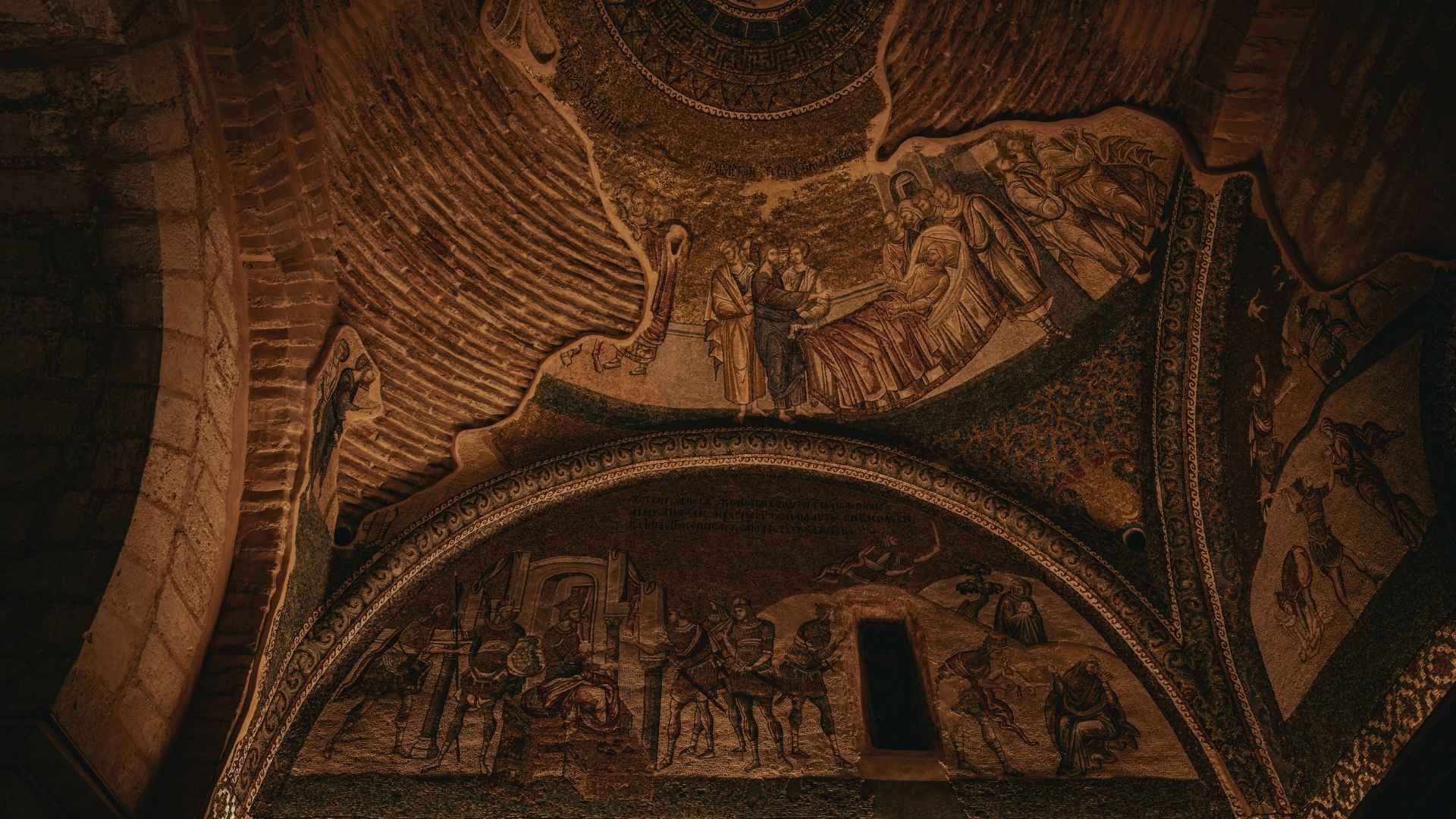 Cathedral artwork depicting Judas betraying Jesus